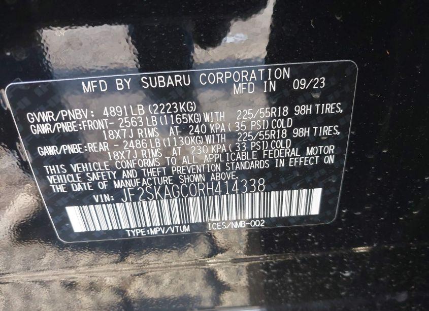 Photo 9 of 2024 Subaru Forester SPORT (VIN JF2SKAGC0RH414338)