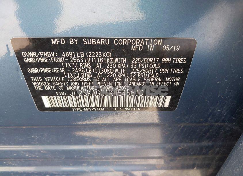 Photo 9 of 2019 Subaru Forester PREMIUM (VIN JF2SKAGC1KH545610)