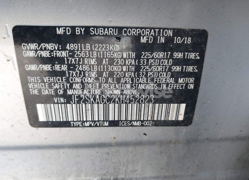 Photo 9 of 2019 Subaru Forester PREMIUM (VIN JF2SKAGC2KH452823)