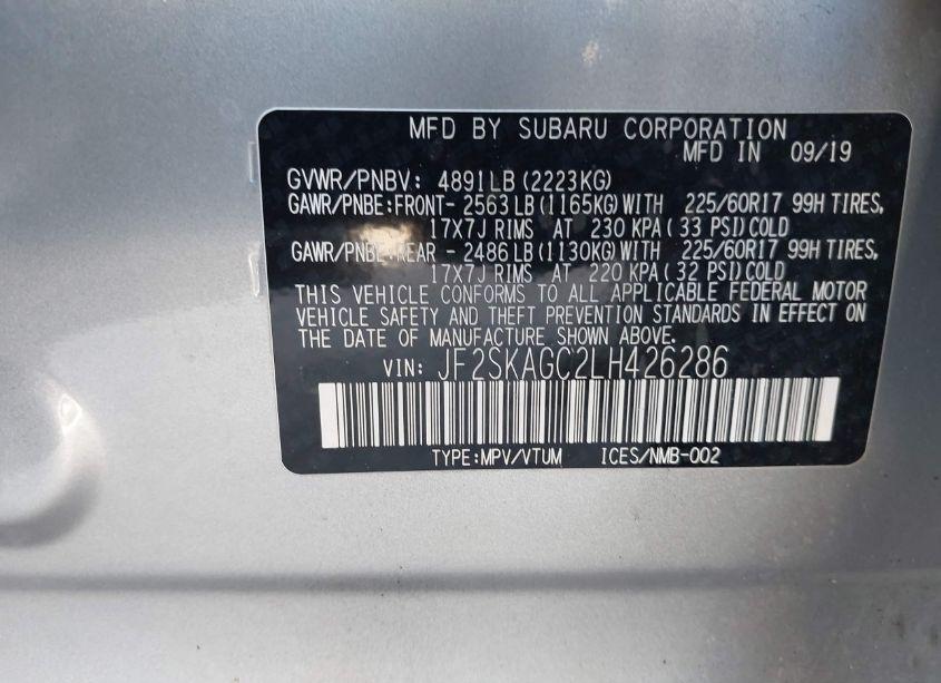 Photo 9 of 2020 Subaru Forester PREMIUM (VIN JF2SKAGC2LH426286)