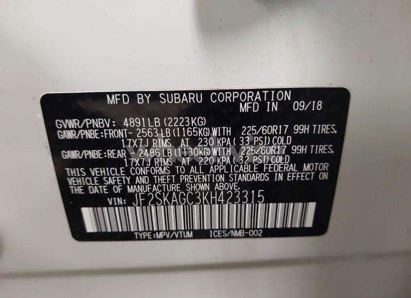 Photo 9 of 2019 Subaru Forester PREMIUM (VIN JF2SKAGC3KH423315)