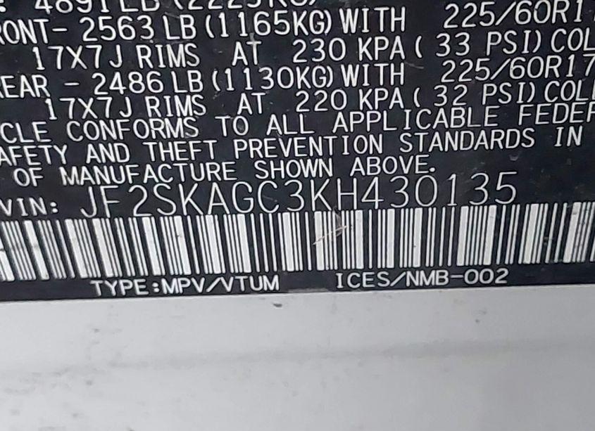 Photo 9 of 2019 Subaru Forester PREMIUM (VIN JF2SKAGC3KH430135)