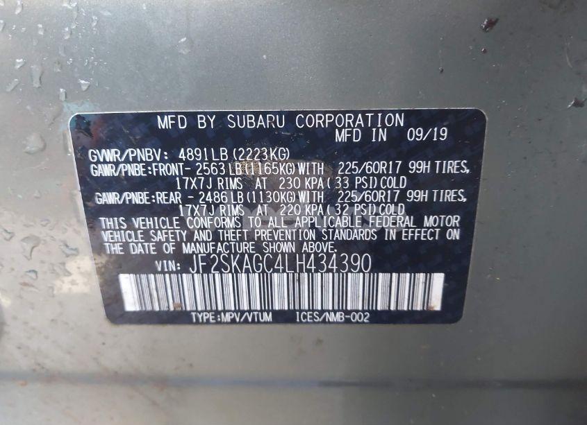 Photo 9 of 2020 Subaru Forester PREMIUM (VIN JF2SKAGC4LH434390)