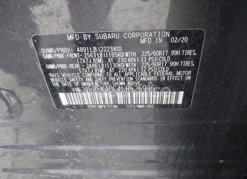 Photo 9 of 2020 Subaru Forester PREMIUM (VIN JF2SKAGC4LH525935)