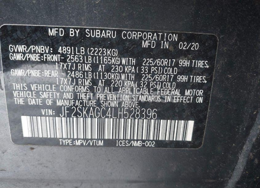 Photo 9 of 2020 Subaru Forester PREMIUM (VIN JF2SKAGC4LH528396)