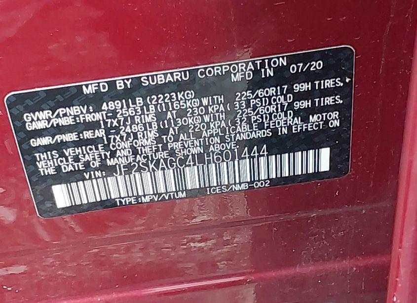 Photo 9 of 2020 Subaru Forester PREMIUM (VIN JF2SKAGC4LH601444)