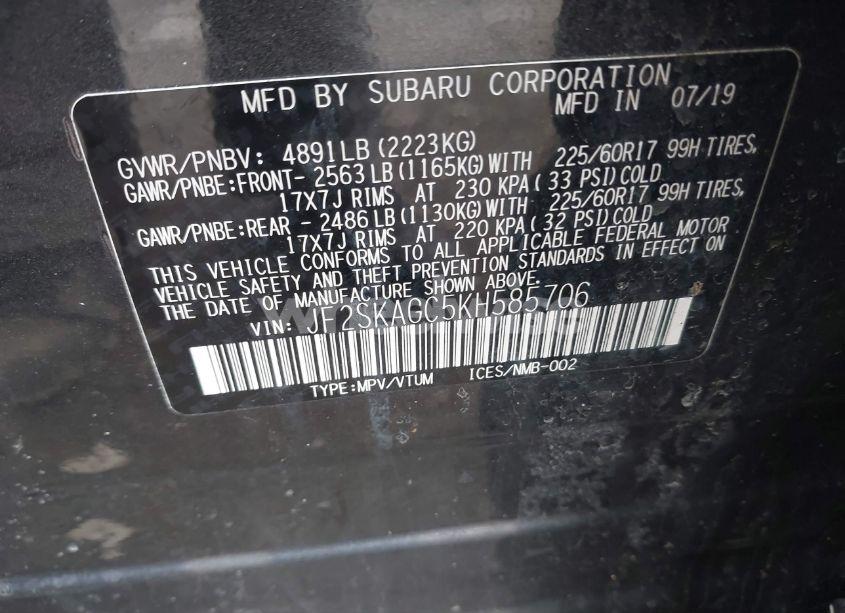 Photo 9 of 2019 Subaru Forester PREMIUM (VIN JF2SKAGC5KH585706)