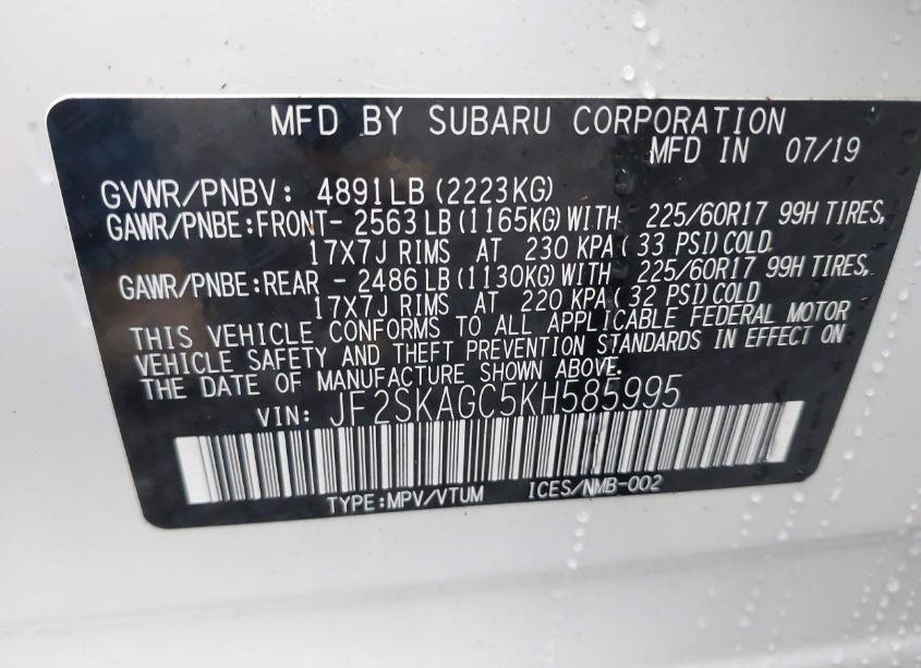 Photo 9 of 2019 Subaru Forester PREMIUM (VIN JF2SKAGC5KH585995)