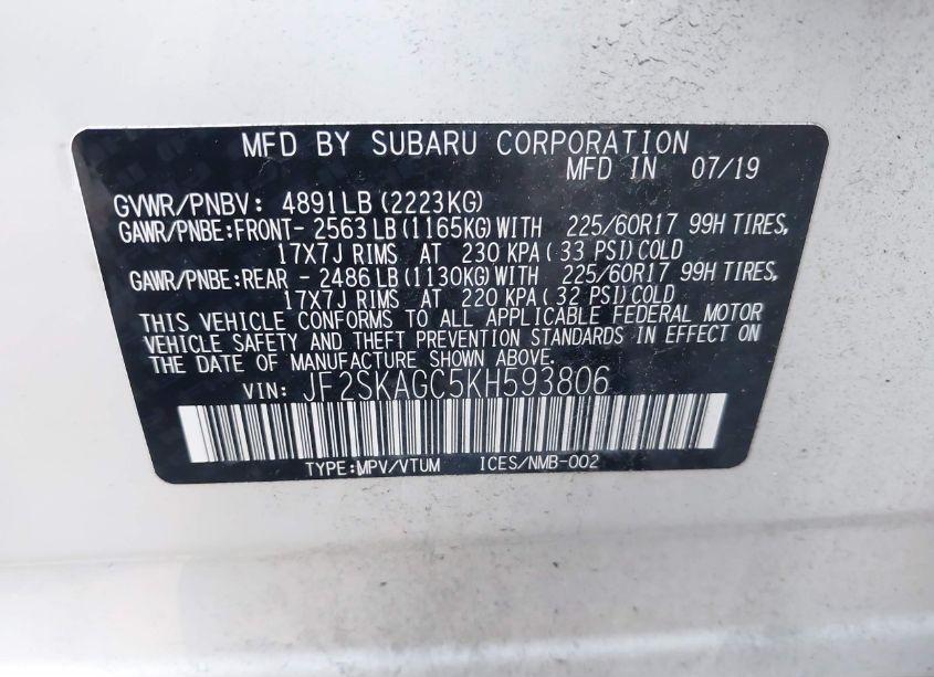 Photo 9 of 2019 Subaru Forester PREMIUM (VIN JF2SKAGC5KH593806)