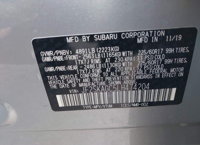 Photo 9 of 2020 Subaru Forester PREMIUM (VIN JF2SKAGC5LH474204)