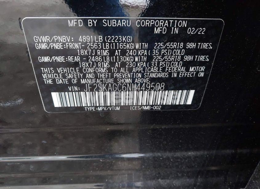 Photo 9 of 2022 Subaru Forester SPORT (VIN JF2SKAGC6NH449508)