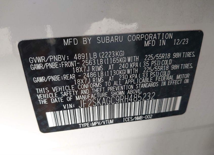 Photo 9 of 2024 Subaru Forester SPORT (VIN JF2SKAGC9RH485232)