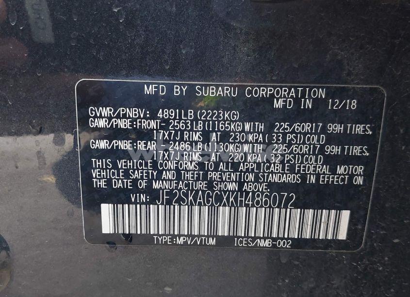 Photo 9 of 2019 Subaru Forester PREMIUM (VIN JF2SKAGCXKH486072)