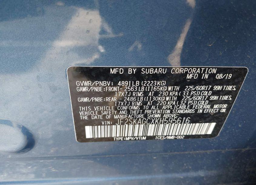 Photo 9 of 2019 Subaru Forester PREMIUM (VIN JF2SKAGCXKH595616)