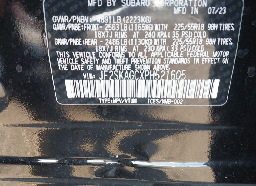 Photo 9 of 2023 Subaru Forester SPORT (VIN JF2SKAGCXPH521605)