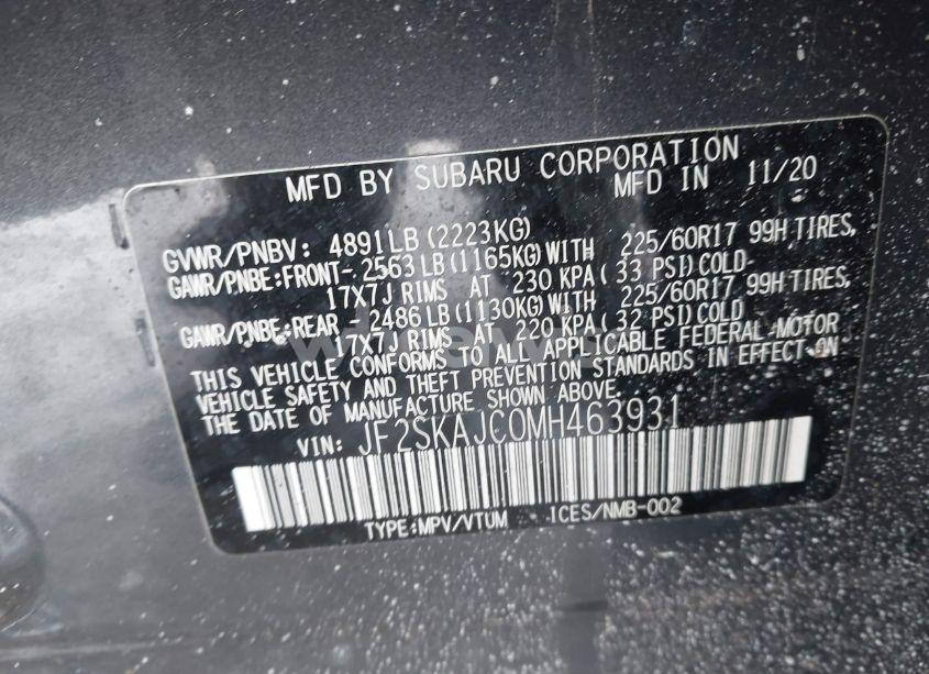 Photo 9 of 2021 Subaru Forester PREMIUM (VIN JF2SKAJC0MH463931)