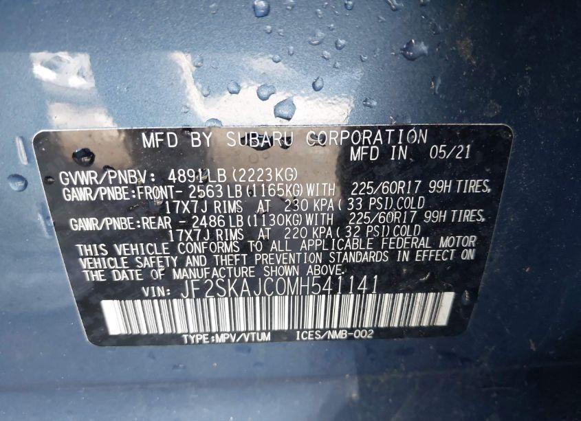 Photo 9 of 2021 Subaru Forester PREMIUM (VIN JF2SKAJC0MH541141)