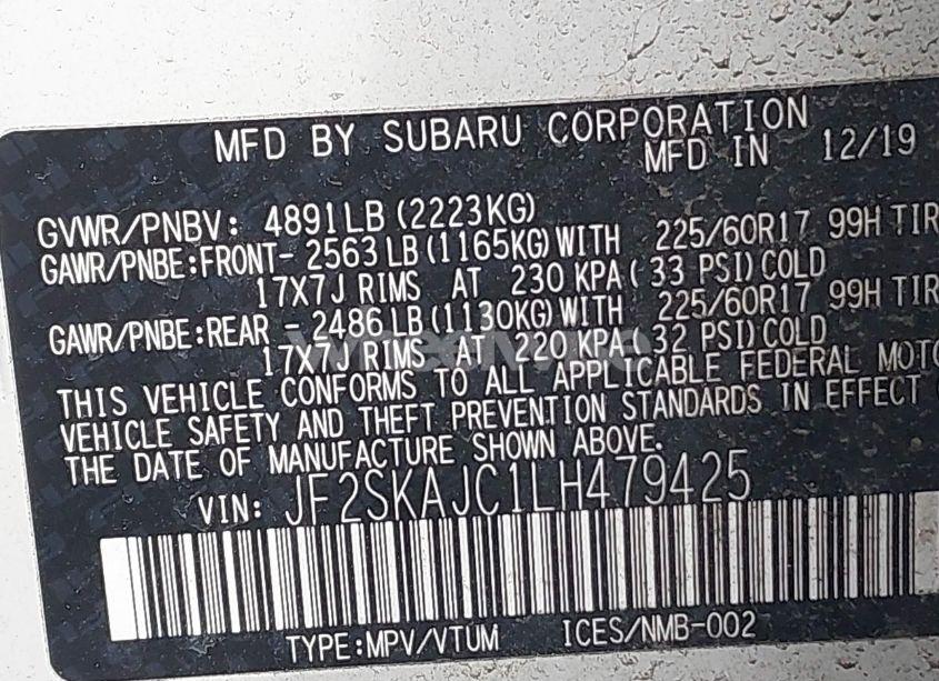 Photo 9 of 2020 Subaru Forester PREMIUM (VIN JF2SKAJC1LH479425)