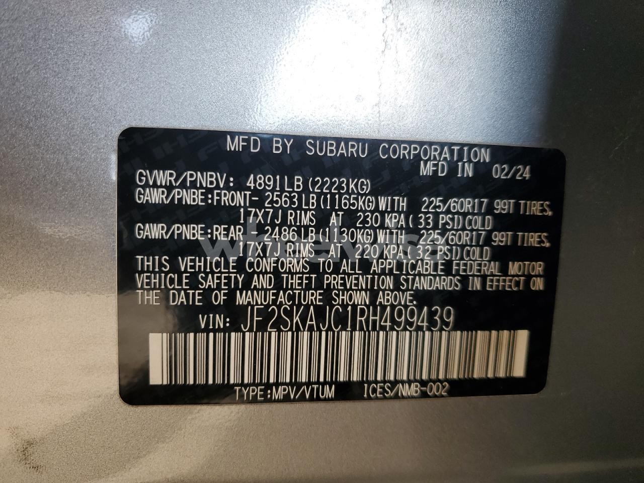 Photo 14 of 2024 SUBARU FORESTER WILDERNESS (VIN JF2SKAJC1RH499439)