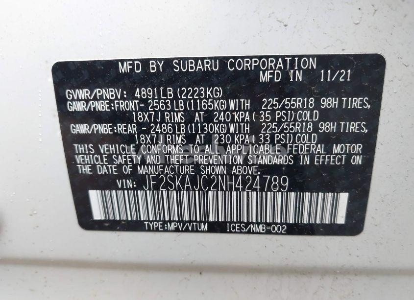Photo 9 of 2022 Subaru Forester SPORT (VIN JF2SKAJC2NH424789)