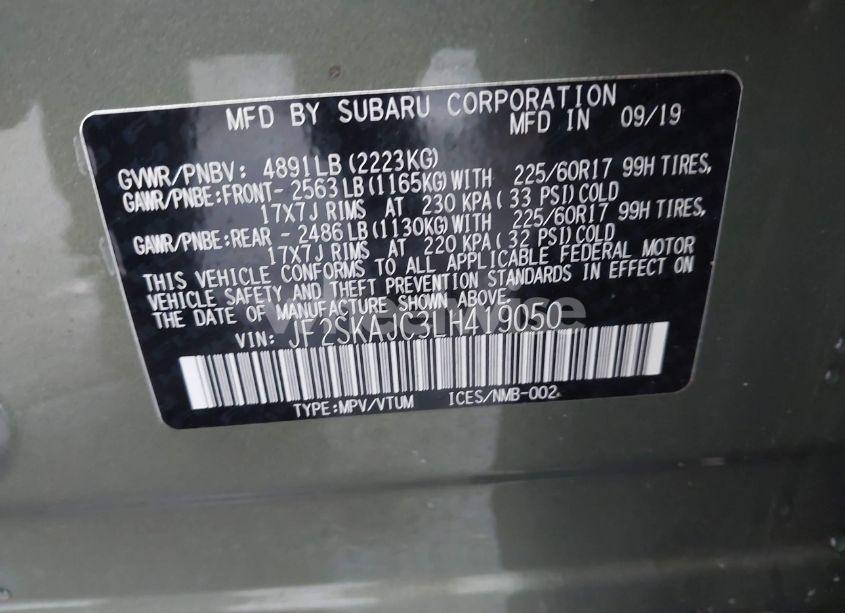 Photo 9 of 2020 Subaru Forester PREMIUM (VIN JF2SKAJC3LH419050)