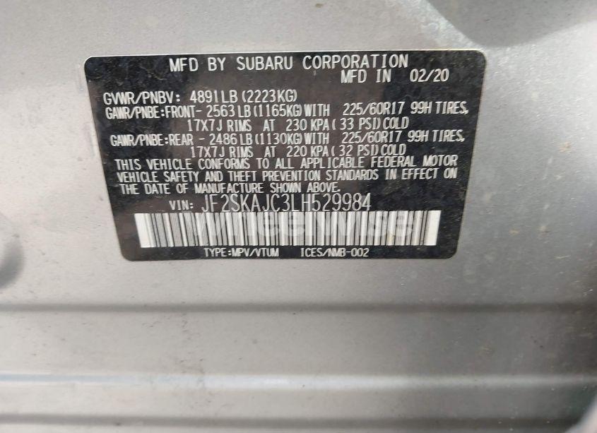 Photo 9 of 2020 Subaru Forester PREMIUM (VIN JF2SKAJC3LH529984)