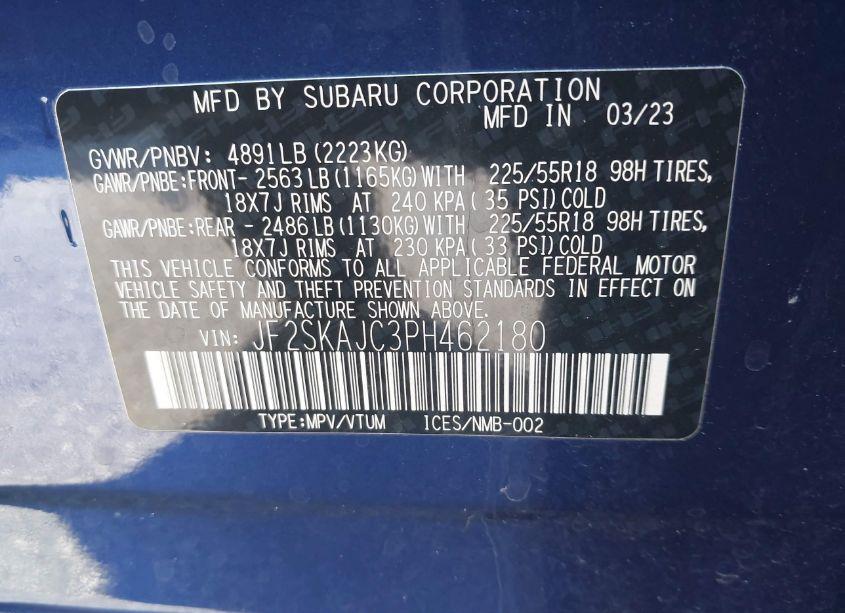 Photo 9 of 2023 Subaru Forester SPORT (VIN JF2SKAJC3PH462180)