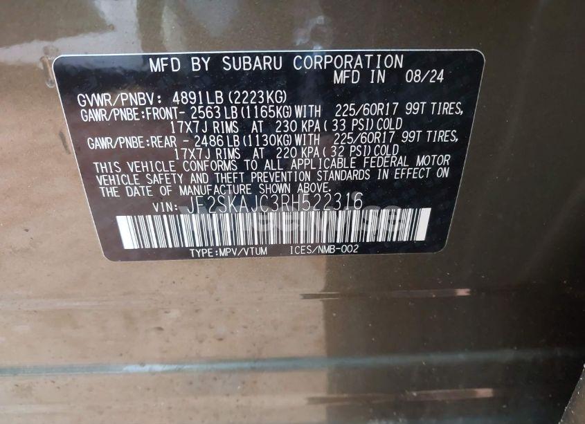 Photo 9 of 2024 Subaru Forester WILDERNESS (VIN JF2SKAJC3RH522316)