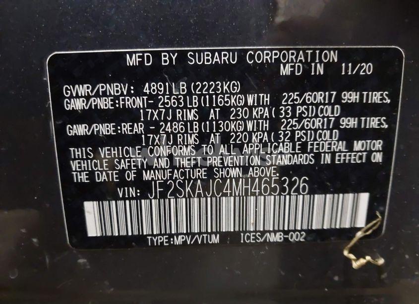 Photo 9 of 2021 Subaru Forester PREMIUM (VIN JF2SKAJC4MH465326)