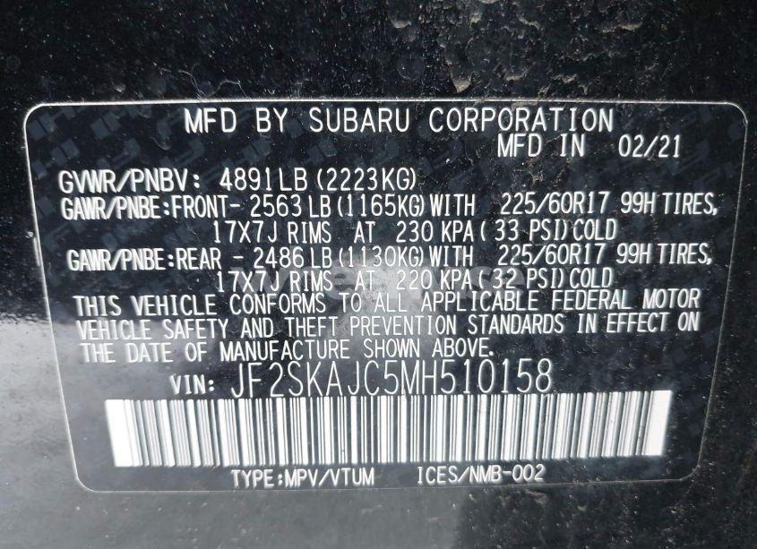 Photo 9 of 2021 Subaru Forester PREMIUM (VIN JF2SKAJC5MH510158)