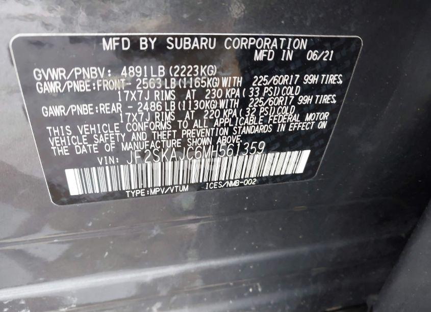 Photo 9 of 2021 Subaru Forester PREMIUM (VIN JF2SKAJC6MH561359)