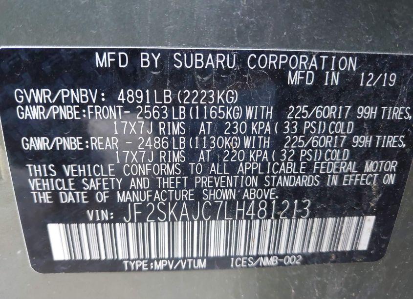 Photo 9 of 2020 Subaru Forester PREMIUM (VIN JF2SKAJC7LH481213)