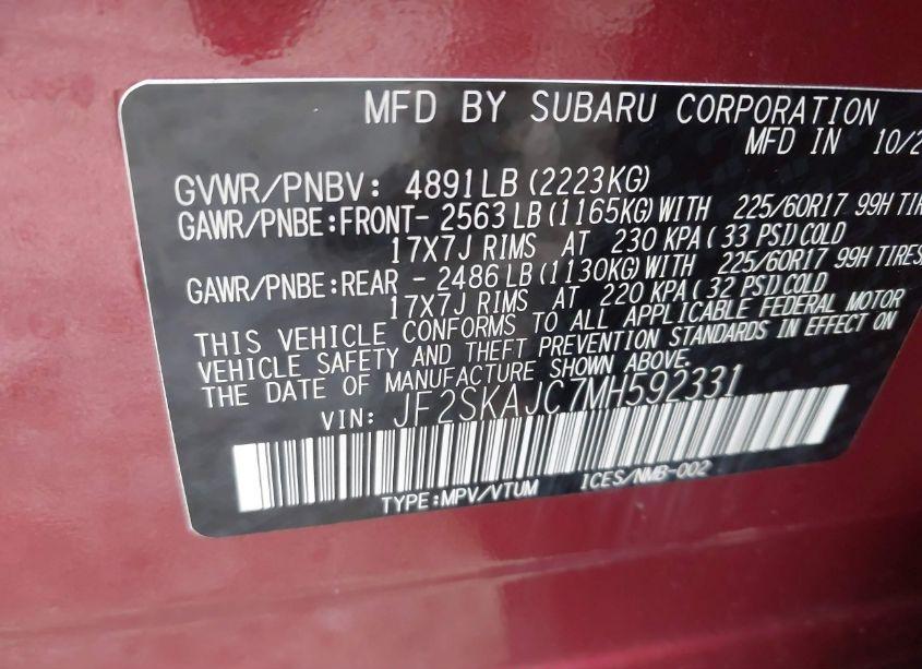 Photo 9 of 2021 Subaru Forester PREMIUM (VIN JF2SKAJC7MH592331)