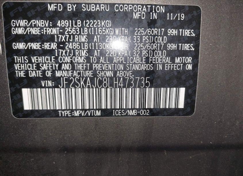 Photo 9 of 2020 Subaru Forester PREMIUM (VIN JF2SKAJC8LH473735)