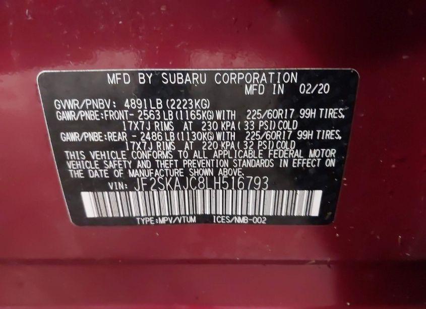 Photo 9 of 2020 Subaru Forester PREMIUM (VIN JF2SKAJC8LH516793)