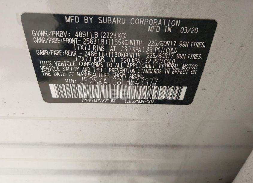 Photo 9 of 2020 Subaru Forester PREMIUM (VIN JF2SKAJC8LH543377)