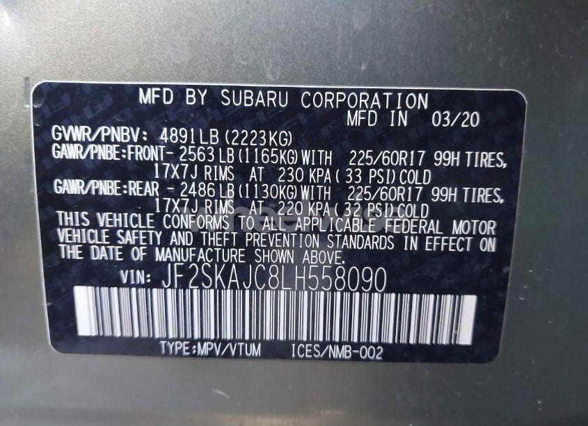 Photo 9 of 2020 Subaru Forester PREMIUM (VIN JF2SKAJC8LH558090)