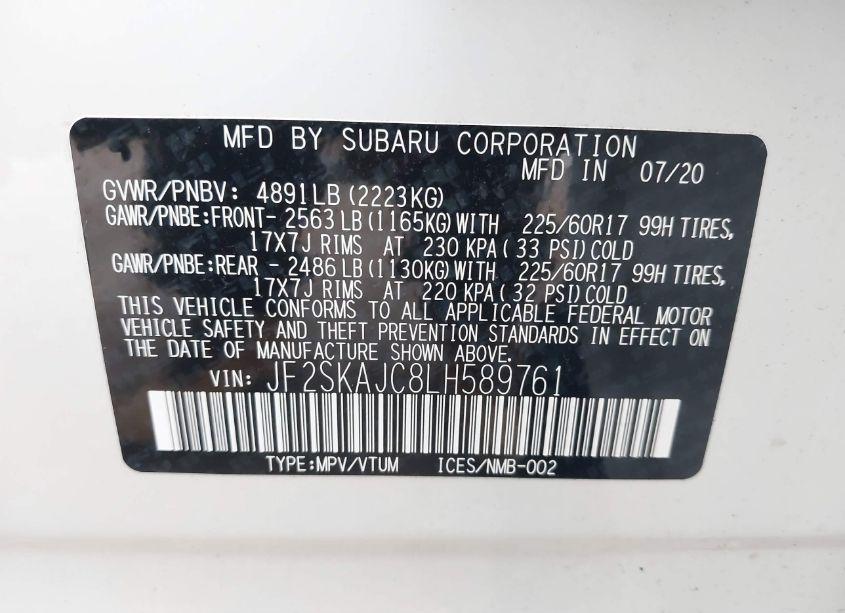Photo 9 of 2020 Subaru Forester PREMIUM (VIN JF2SKAJC8LH589761)