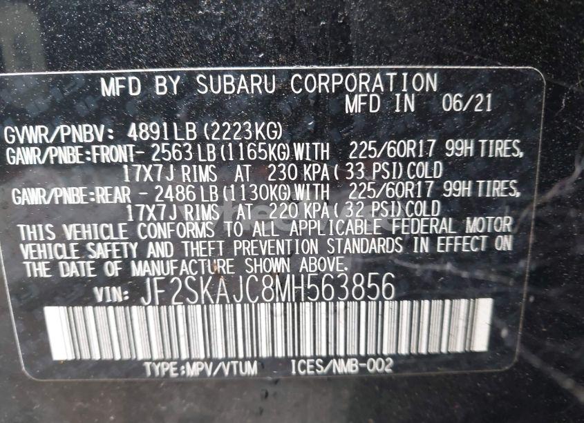 Photo 9 of 2021 Subaru Forester PREMIUM (VIN JF2SKAJC8MH563856)