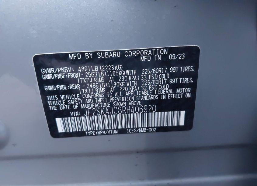 Photo 9 of 2024 Subaru Forester WILDERNESS (VIN JF2SKAJC8RH406920)