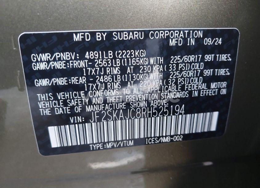 Photo 9 of 2024 Subaru Forester WILDERNESS (VIN JF2SKAJC8RH525194)