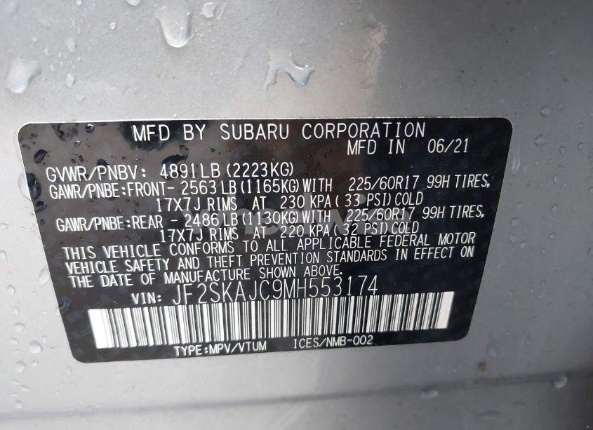 Photo 9 of 2021 Subaru Forester PREMIUM (VIN JF2SKAJC9MH553174)