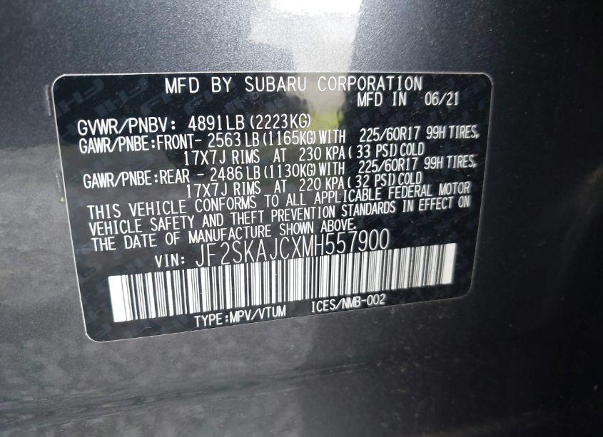 Photo 9 of 2021 Subaru Forester PREMIUM (VIN JF2SKAJCXMH557900)