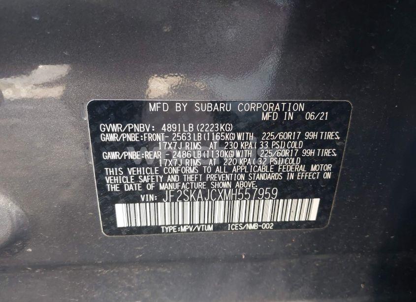 Photo 9 of 2021 Subaru Forester PREMIUM (VIN JF2SKAJCXMH557959)