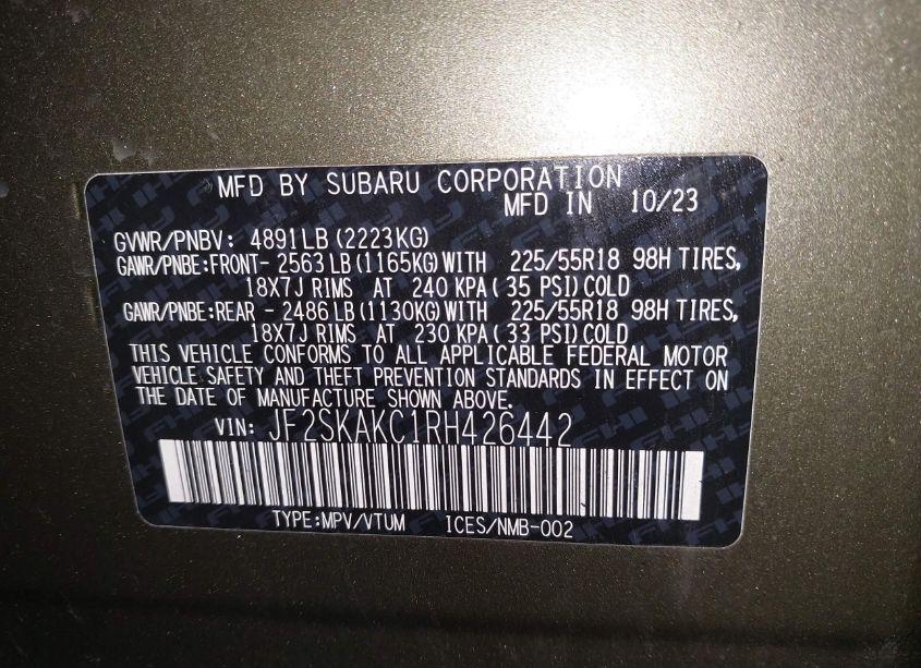 Photo 9 of 2024 Subaru Forester LIMITED (VIN JF2SKAKC1RH426442)