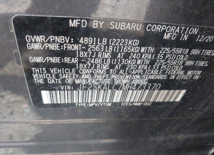 Photo 9 of 2021 Subaru Forester SPORT (VIN JF2SKALC7MH473370)