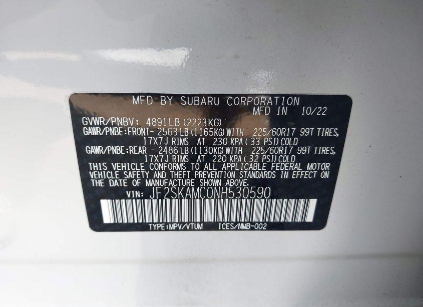 Photo 9 of 2022 Subaru Forester WILDERNESS (VIN JF2SKAMC0NH530590)