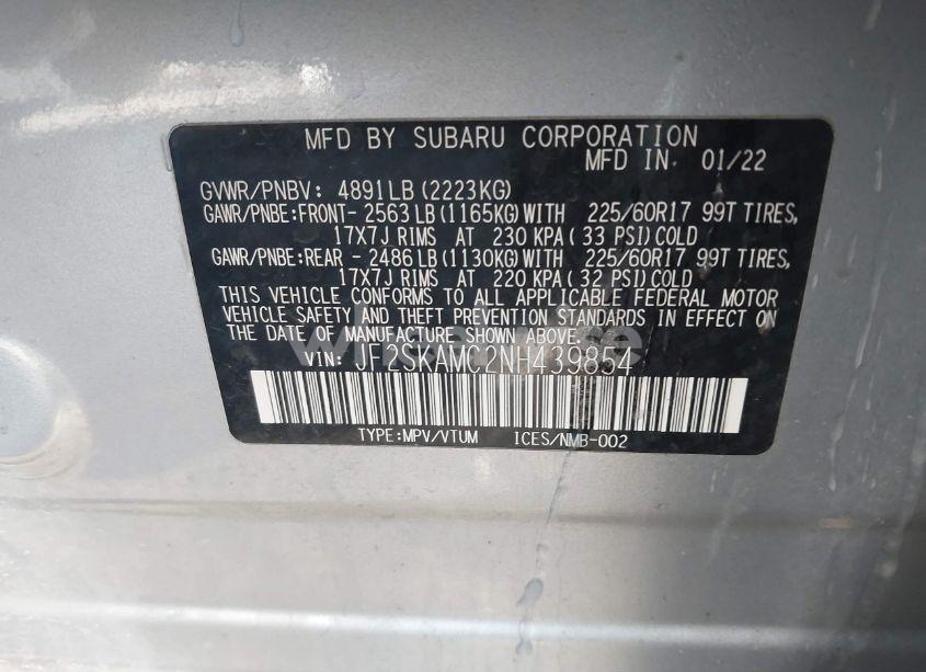 Photo 9 of 2022 Subaru Forester WILDERNESS (VIN JF2SKAMC2NH439854)