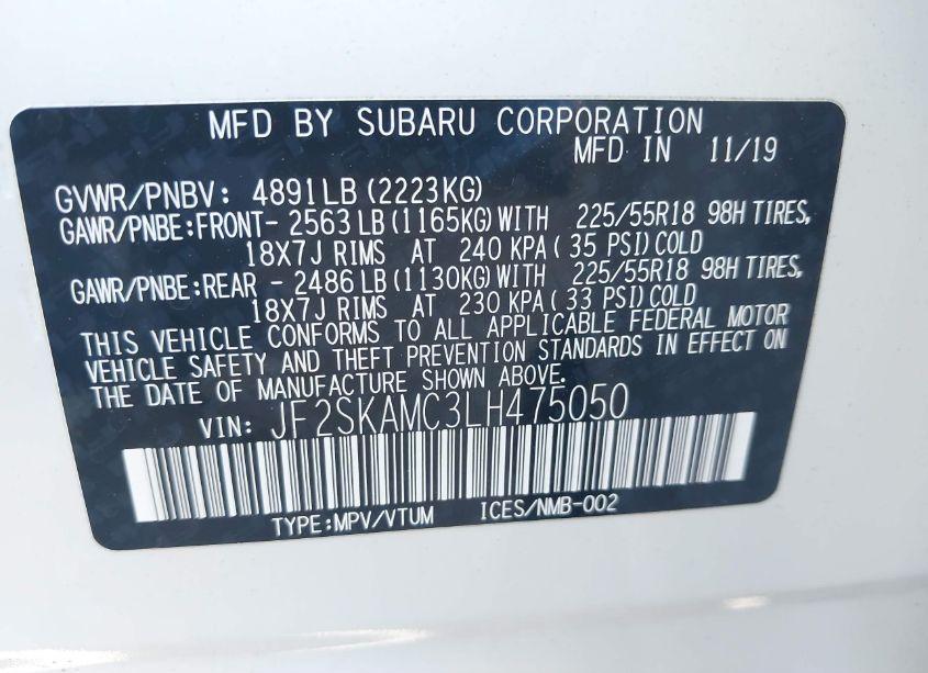Photo 9 of 2020 Subaru Forester SPORT (VIN JF2SKAMC3LH475050)