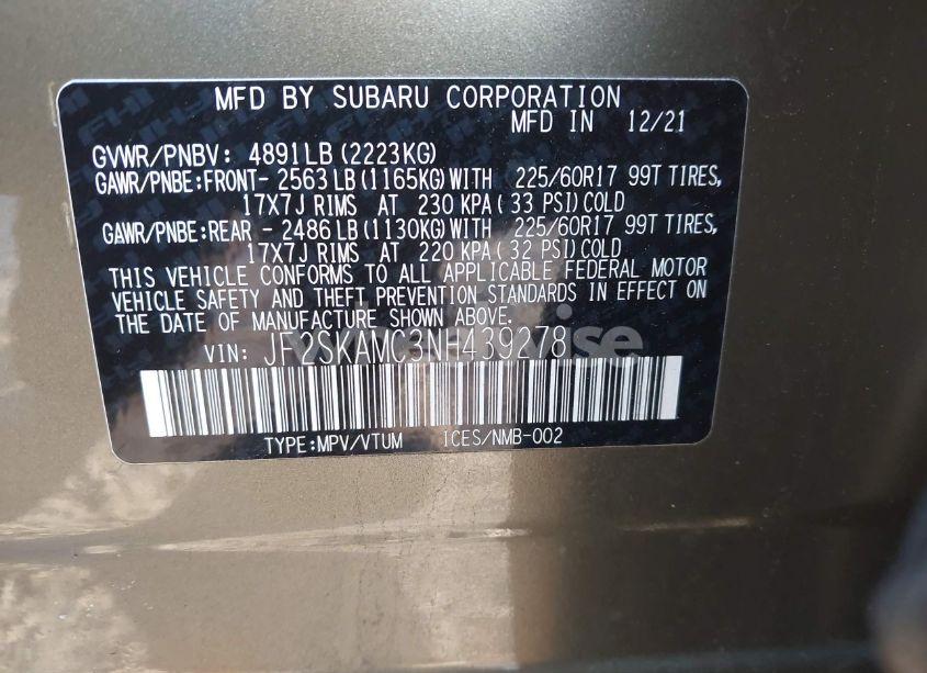 Photo 9 of 2022 Subaru Forester WILDERNESS (VIN JF2SKAMC3NH439278)